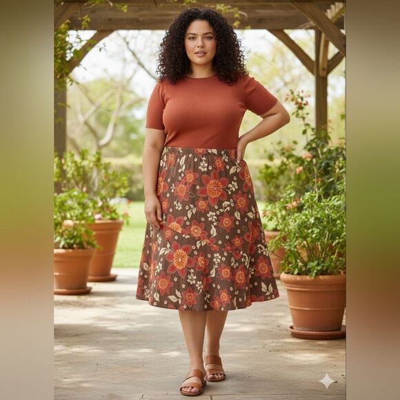 Vintage Floral Pull On Midi Skirt - Picture 1 of 8